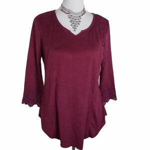 Signature Studio S Raspberry faux suede Boho‎ top